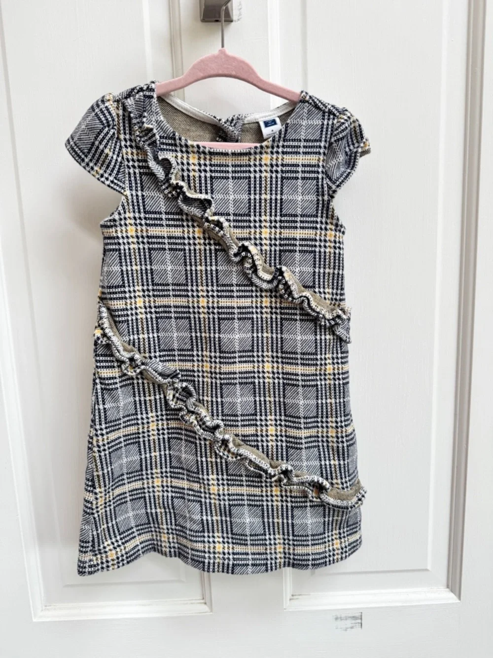 Janie and Jack Girls 4 Black and Yellow Plaid Ruffle Short Sleeve Formal Dress - Picture 1 of 5